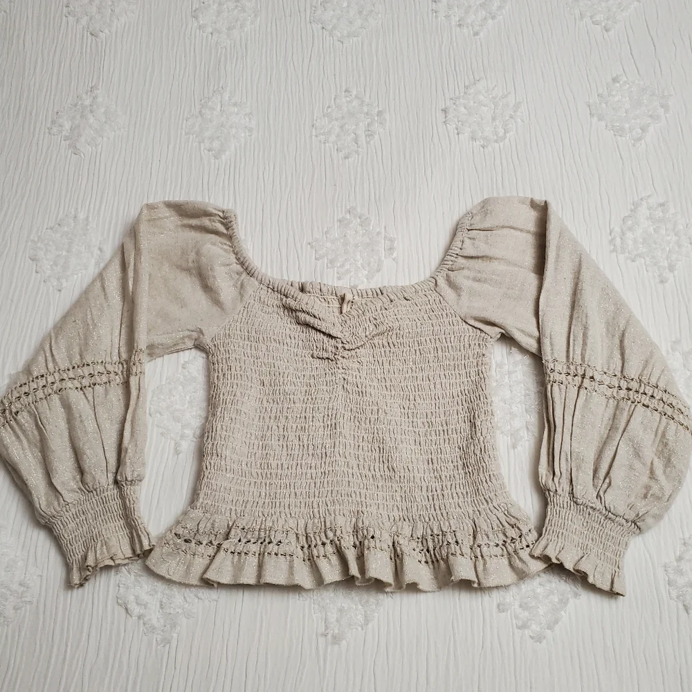 Spell & The Gypsy Collective Lola Smocked Linen Blend Top Boho Chic Size S